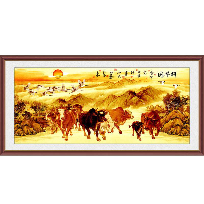 民间财神墙贴自粘书法字画五牛图