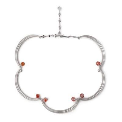 THING OF E【赤】系列 凹凸纹钉珠包镶宝石花形项链 新中式高级感