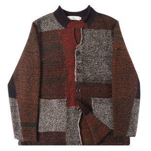 SOARIN英伦复古撞色费尔岛毛衣开衫男 Vintage古着感拼接针织外套