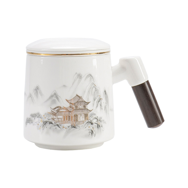 陶瓷泡茶杯大容量马克杯带盖茶水分离办公杯家用水杯实用伴手礼物