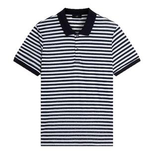 【季末特惠】dunhill登喜路海军蓝亚麻棉质混纺条纹短袖polo衫
