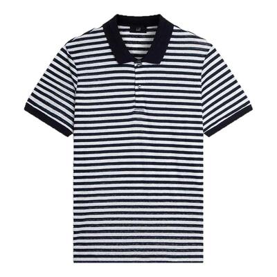 【季末特惠】dunhill登喜路海军蓝亚麻棉质混纺条纹短袖polo衫