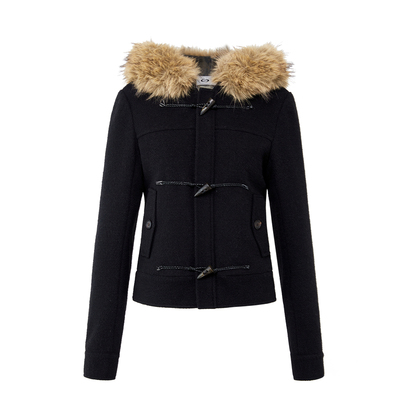 SMIIILE毛领牛角扣夹棉呢大衣女