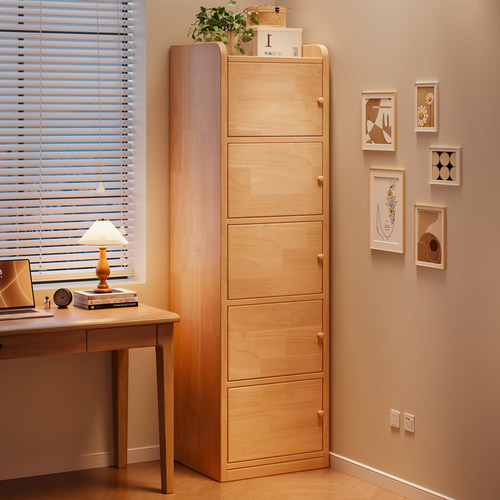 实木柜子储物柜书桌旁置物架落地书柜靠墙转角防尘收纳柜窄柜书架