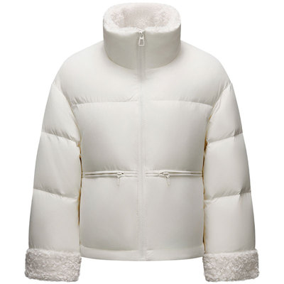 森马拼接仿羊羔毛立领羽绒服女