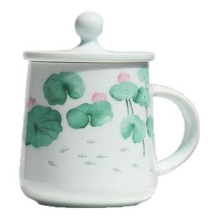 鱼景德镇陶瓷杯子创意咖啡杯子带盖家用茶杯高颜值咖啡杯男生礼物