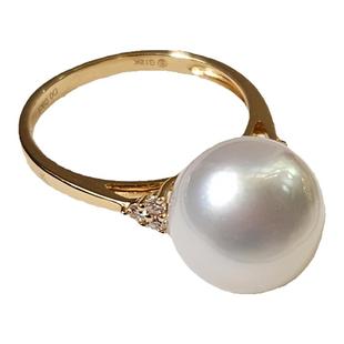 深海澳白天然海水珍珠戒指厚实款18k金钻石南洋白珠正圆强光素雅