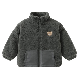 咔咔熊猫宝宝立领加厚外套冬装男童女童毛绒冬季上衣儿童加绒衣服