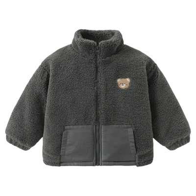 咔咔熊猫宝宝立领加厚外套冬装男童女童毛绒冬季上衣儿童加绒衣服