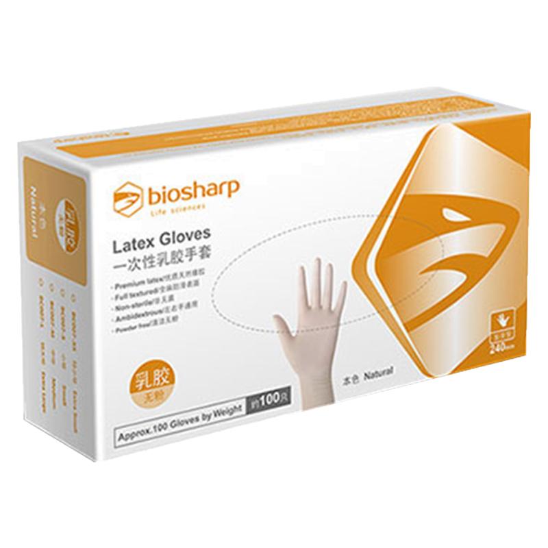 白鲨Biosharp BC007-XS BC007-S/M/L 乳胶手套/抽取5.7g 100只/盒