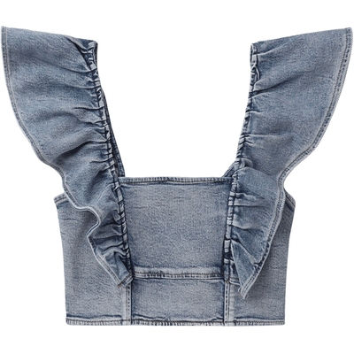 ITGANNI飞袖牛仔上衣甜美辣妹