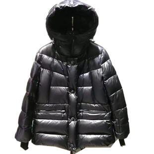冬装新款抖音网红同款时尚小A版黑色亮面白鸭绒羽绒服女短款外套