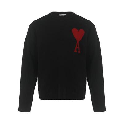 【自营】AMI情侣款爱心图案提花羊毛圆领套头宽松休闲针织衫毛衣