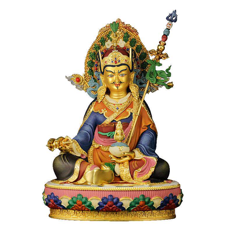 藏式7寸彩绘莲花生大士铜器摆件