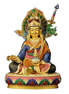 藏式7寸彩绘莲花生大士铜器摆件