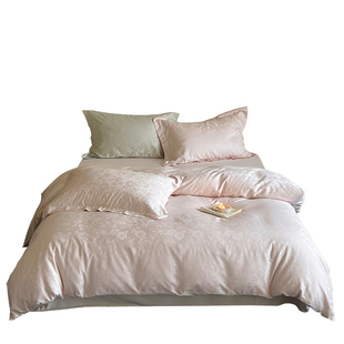 花岛与海~轻奢感100S全棉长绒棉四件套纯棉被套玫瑰提花床单床品