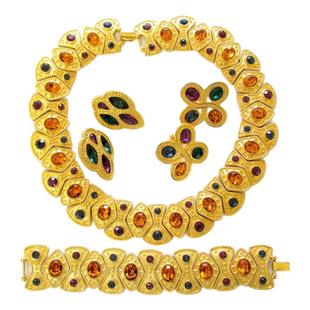 Vintage古董首饰Napier1991年彩色水晶摩登优雅中古手链项链套装