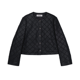 MRS Studios 進口羔羊皮柔软细腻 复古优雅菱格小香皮衣+短裙套装