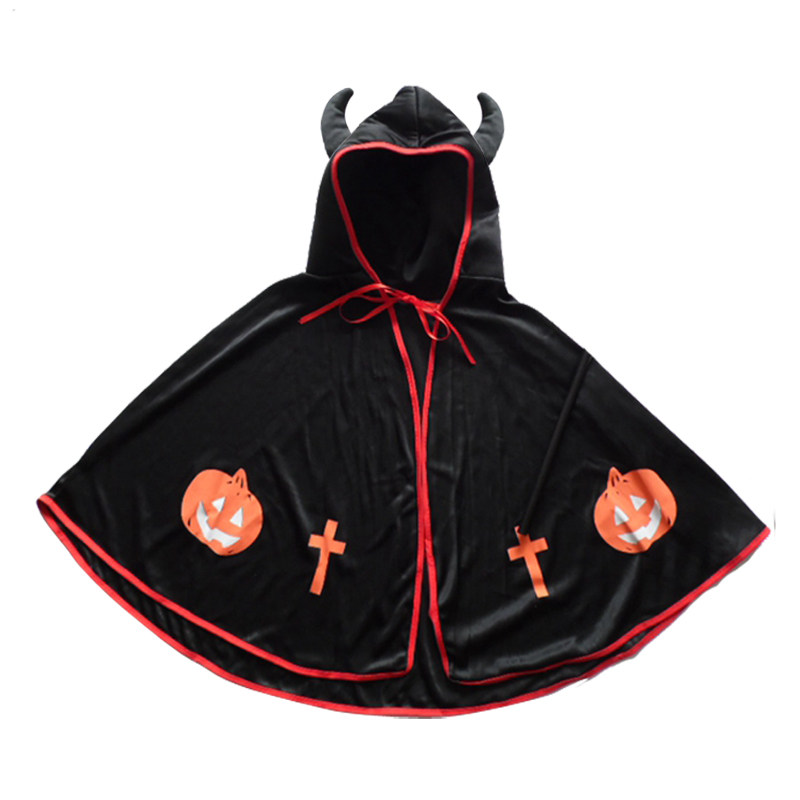 万圣节儿童服装男童cos女童恶魔牛角披风斗篷服饰装扮女巫表演服