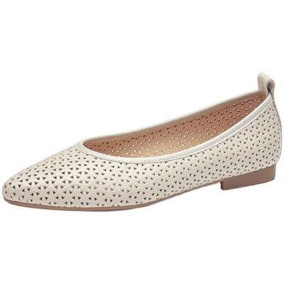 春季新款羊皮浅口镂空单鞋