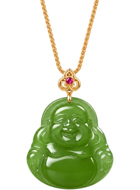 金镶玉碧玉佛公18K金吊坠