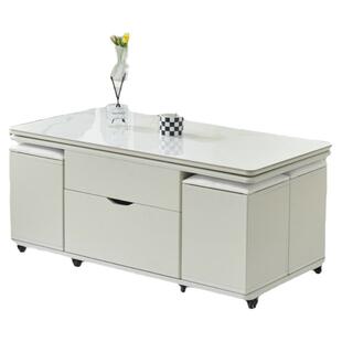 奶油风通长底板升降茶几小户型专用移动伸缩储物多功能茶几带凳子