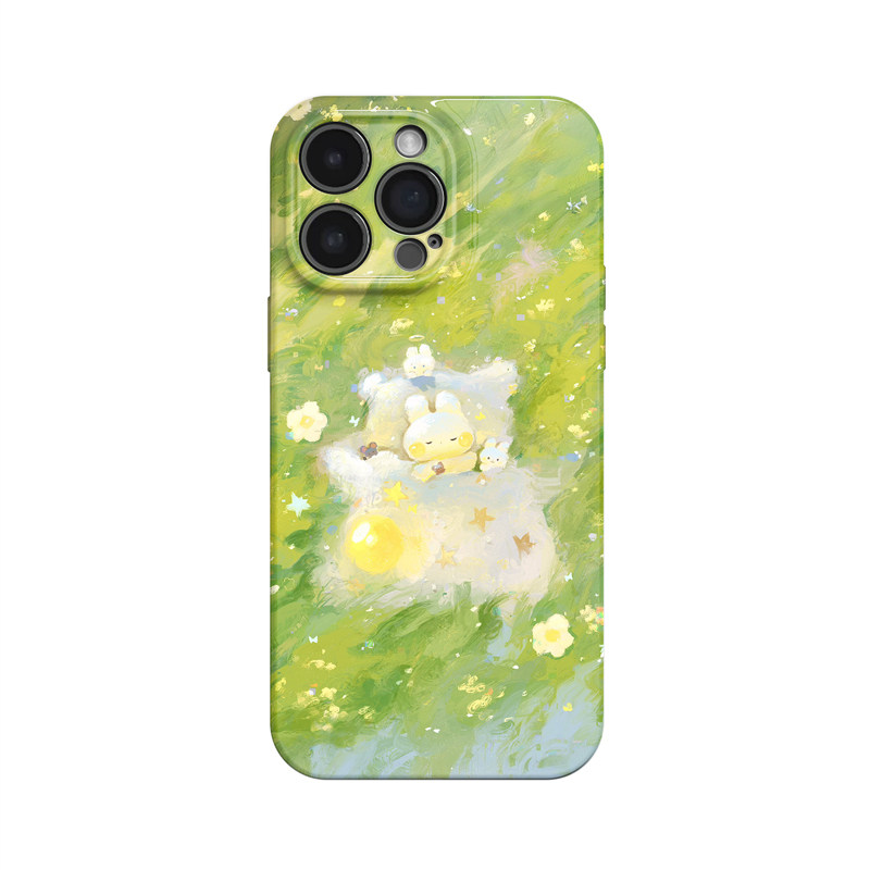 治愈睡觉兔子~可爱清新油画适用iPhone16/15promax手机壳华为mate60小米14OPPOreno12苹果13vivox200一加ACE3