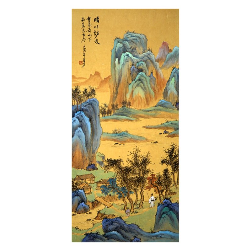 杨青才原创字画手绘工笔青绿国画现代玄关客厅装饰竖幅装裱装框