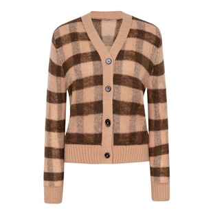 XG/雪歌XJ411053B172 深咖格纹长袖毛针织衫宽松直筒毛衣开衫女装