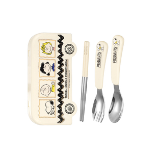 史努比儿童便携餐具盒短筷子勺子套装不锈钢餐具套装小学生专用