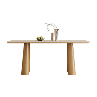 奶油原木风岩板实木餐桌椅2026新款家用小户型美式餐厅长方形饭桌