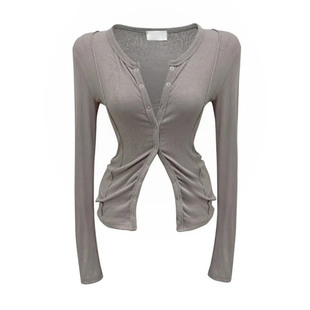 eihey诶嘿辣妹风长袖T恤打底衫可外穿修身收腰显瘦百搭短款上衣女