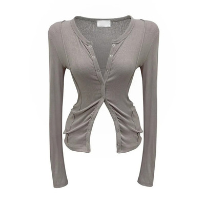 eihey诶嘿辣妹风长袖T恤打底衫可外穿修身收腰显瘦百搭短款上衣女