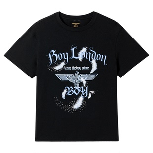 BOYLONDON潮酷蓝白羽毛鹰标LOGO短袖2026年夏季新款女T恤W01033