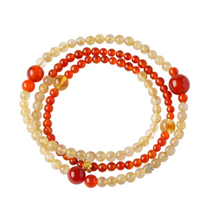 天然水晶红玛瑙黄发晶多圈手串本命年百搭黄水晶手链招财手饰礼物