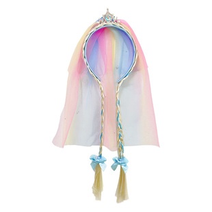 艾莎公主皇冠头饰发箍宝宝假发辫发卡发饰女童头纱头箍宝宝不勒头