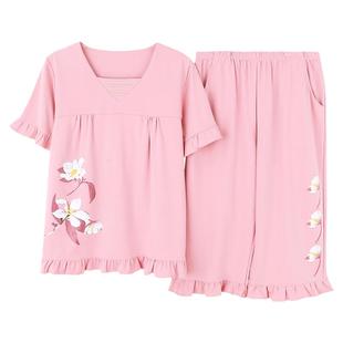 浪莎睡衣女中年妈妈夏季薄款纯棉短袖中老年夏天两件套装家居服