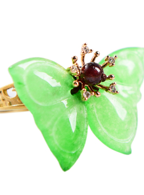 纯然女玉石宫廷复古开口戒指沙金