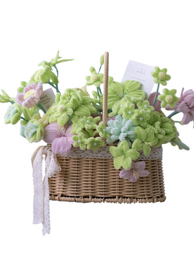 绿色系扭扭棒手工花篮