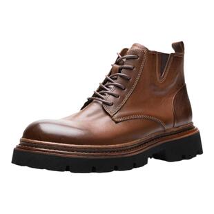 机车厚底马丁靴男真皮拉链增高休闲英伦复古风工装靴男士牛皮短靴