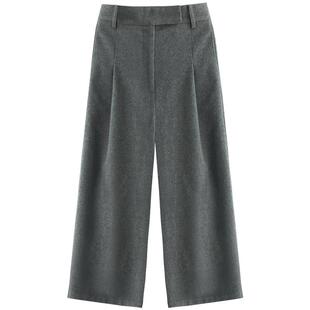 COCOBELLA格雷系高腰打褶羊毛阔腿裤子秋冬七分裤通勤靴裤PA3057