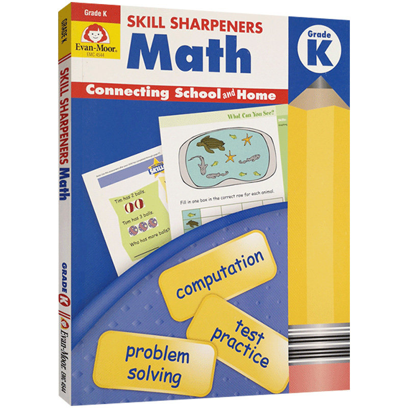 进口英文原版Skill Sharpeners Math,Grade K技能铅笔刀儿童数学练习册幼儿园大班美国加州数学知识指导平装教辅书籍Evan Moor出版