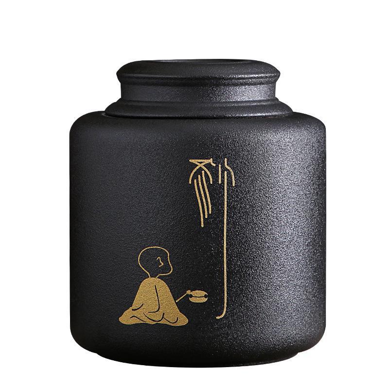 复古粗陶茶叶罐子家用中号