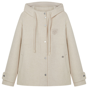 TeenieWeenie小熊女装绵羊毛呢外套25冬季新款简约风连帽大衣上衣