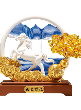马上有福流沙画客厅玄关摆件装饰