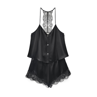 蕾丝露背』桑罗真丝吊带套装女2025年春夏新款法式性感可外穿睡衣