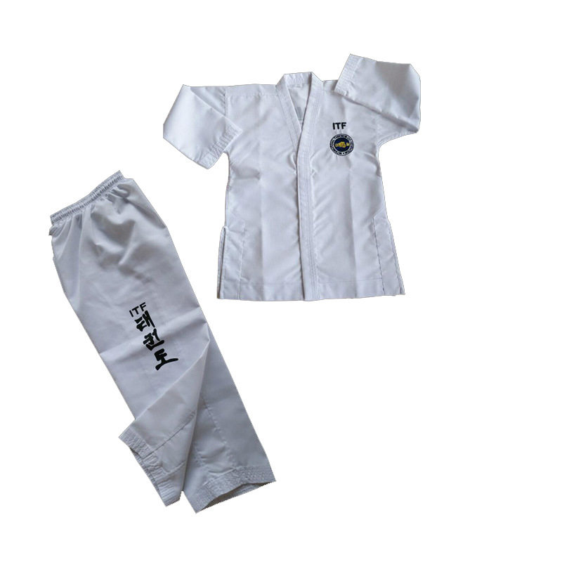 新款ITF道服跆拳道儿童成人男女款初学者武术训练服白色跆拳道服