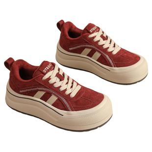 星期六厚底丑萌大头板鞋女鞋秋冬季新款保暖二棉鞋增高红色运动鞋