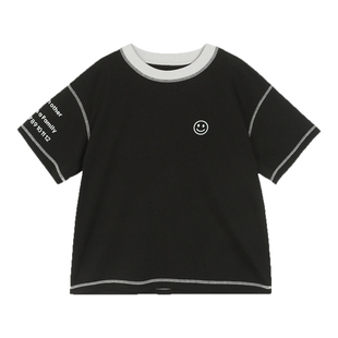 小O宝Okids男童短袖T恤2026年夏季新款简约撞色圆领上衣纯棉透气