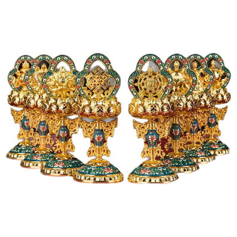 八吉祥摆件密宗大号尼泊尔手工彩绘镀金供八瑞物吉祥八宝迷你